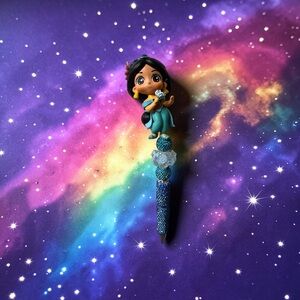 Blue Jeweled Princess Character Pen